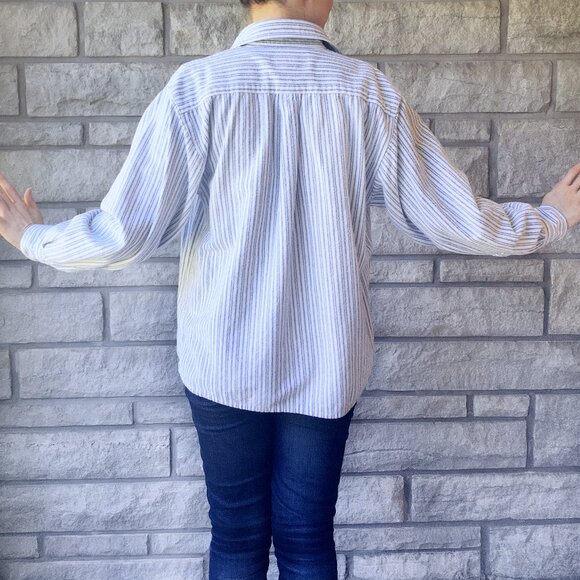 'Lee Valley Ireland' Flannel Pinstripe Button Down Top - Picture 3 of 7